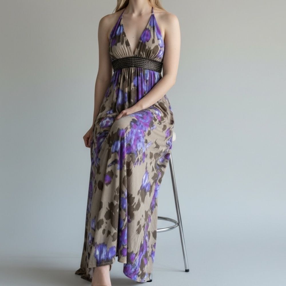 Firetrap Bellamy Maxi Dress in Elegant Color of Purple and Brown Size Medium